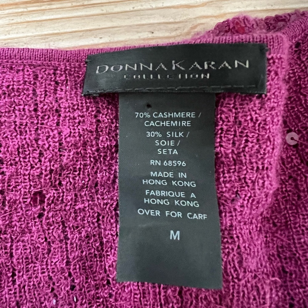 Donna Karan Collection Cashmere Silk Sequin V-Neck Sweater – Berry - Picture 5 of 7